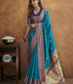 blue blue & red woven design zari silk blend paithani saree