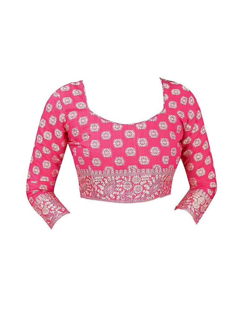 pink pink & white woven design linen blend muga saree