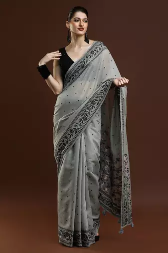 grey woven design banarasi saree