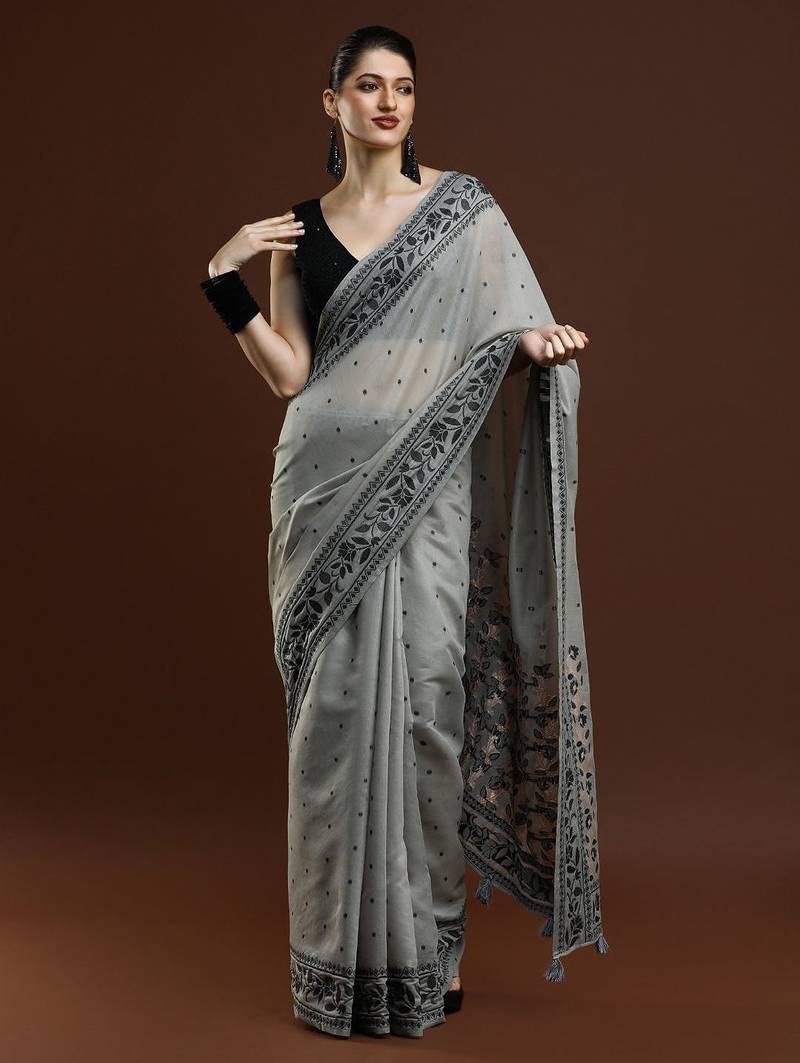 grey woven design banarasi saree
