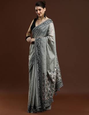 grey woven design banarasi saree 2