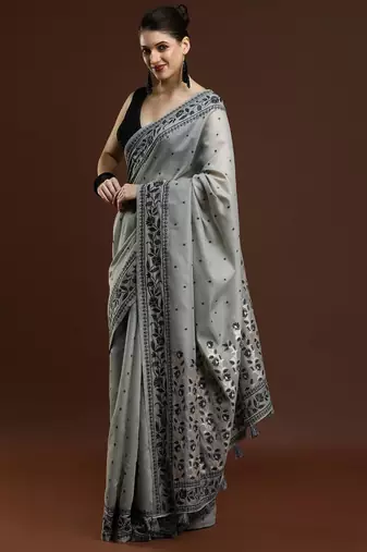 grey woven design banarasi saree