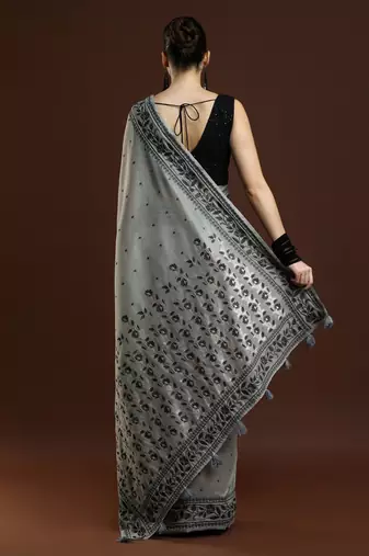 grey woven design banarasi saree