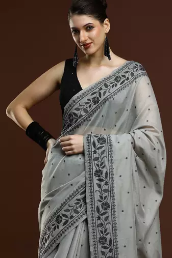 grey woven design banarasi saree