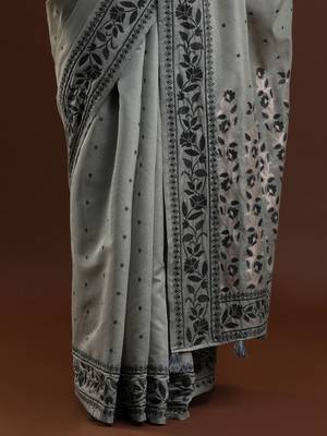 grey woven design banarasi saree 5
