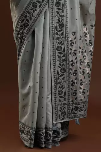 grey woven design banarasi saree