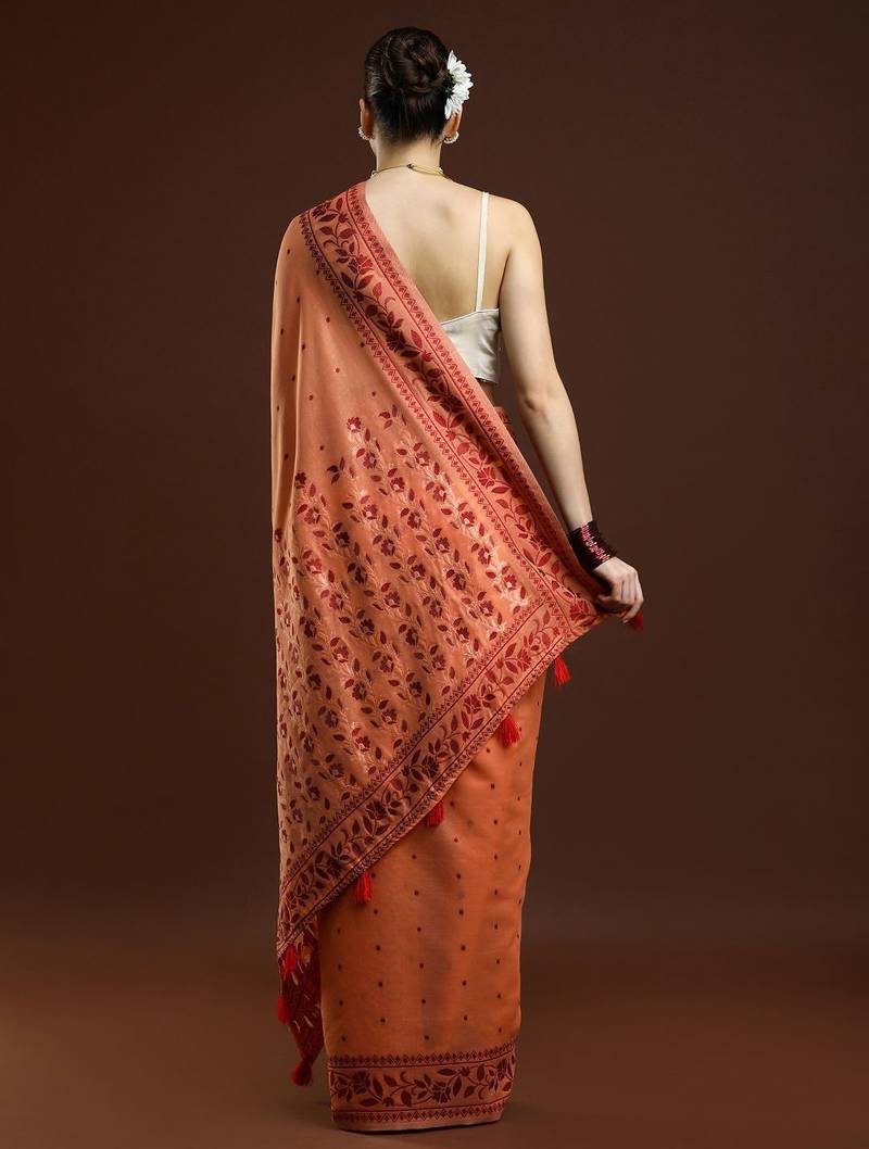 orange ethnic motifs woven design zari banarasi saree