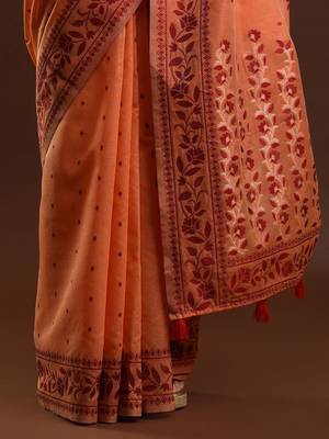 orange ethnic motifs woven design zari banarasi saree 5