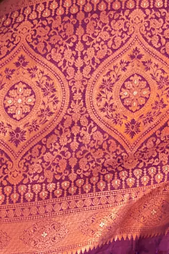 purple ethnic motif silk blend banarasi zari saree with blouse piece