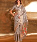 grey woven design zari tissue banarasi saree