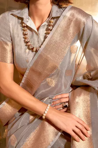 grey woven design zari tissue banarasi saree