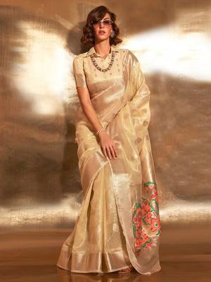 yellow woven design zari tissue banarasi saree 1