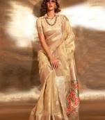 yellow woven design zari tissue banarasi saree