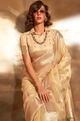 yellow woven design zari tissue banarasi saree