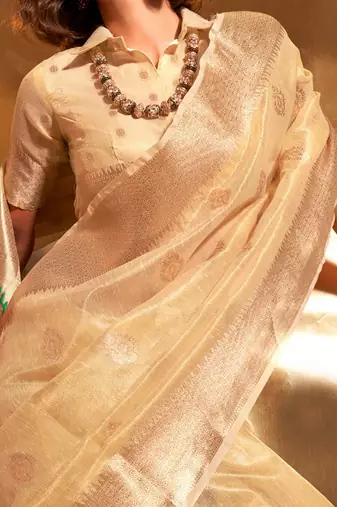 yellow woven design zari tissue banarasi saree