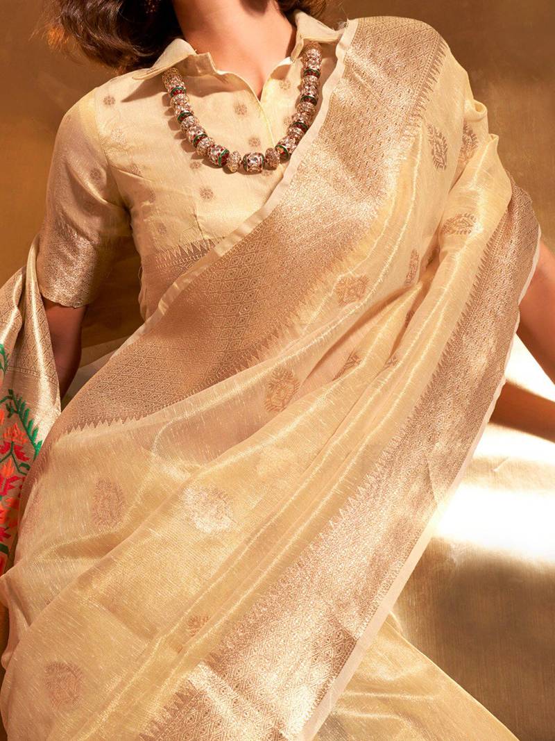 yellow woven design zari tissue banarasi saree