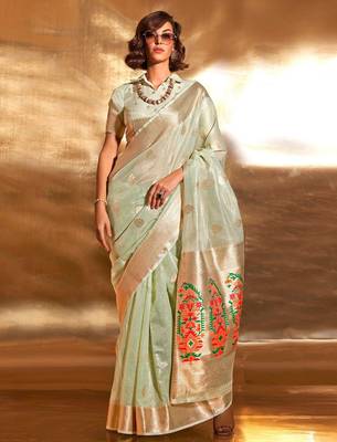 sea_green ethnic motifs zari tissue banarasi saree 1