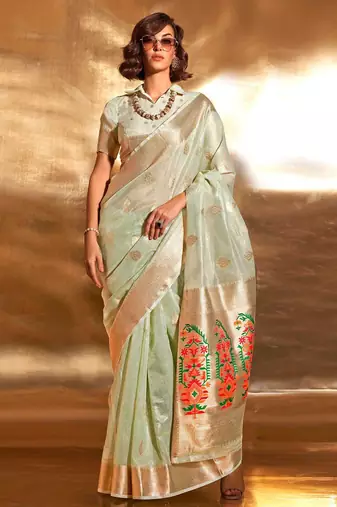 sea_green ethnic motifs zari tissue banarasi saree