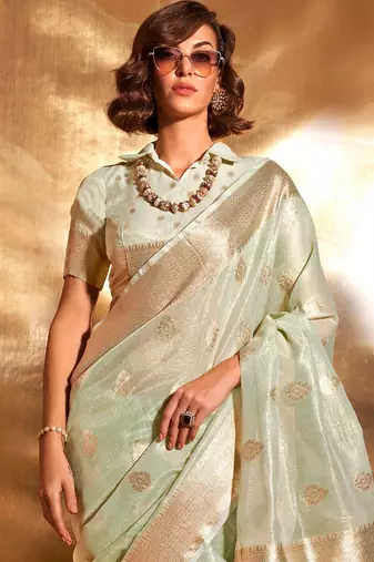 sea_green ethnic motifs zari tissue banarasi saree