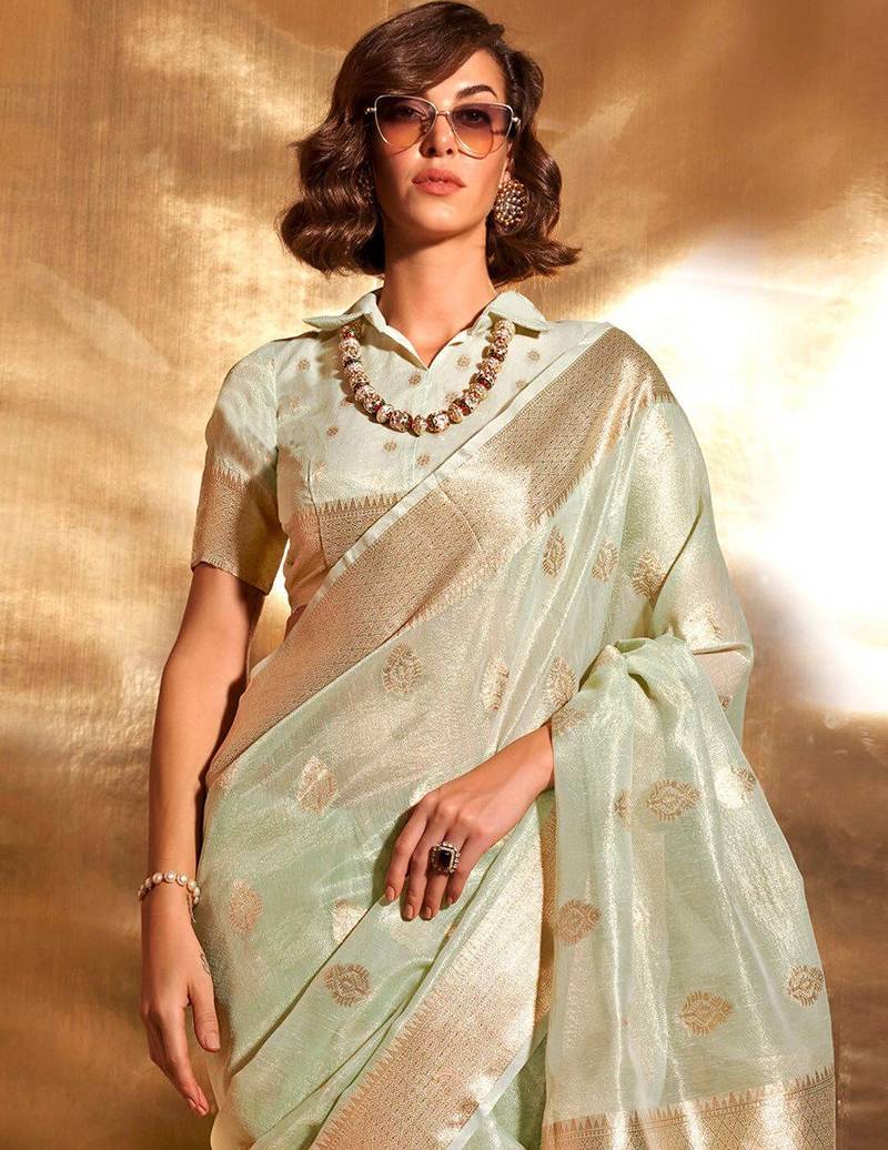 sea_green ethnic motifs zari tissue banarasi saree