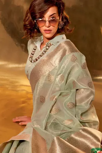 sea_green ethnic motifs zari tissue banarasi saree