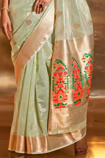 sea_green ethnic motifs zari tissue banarasi saree