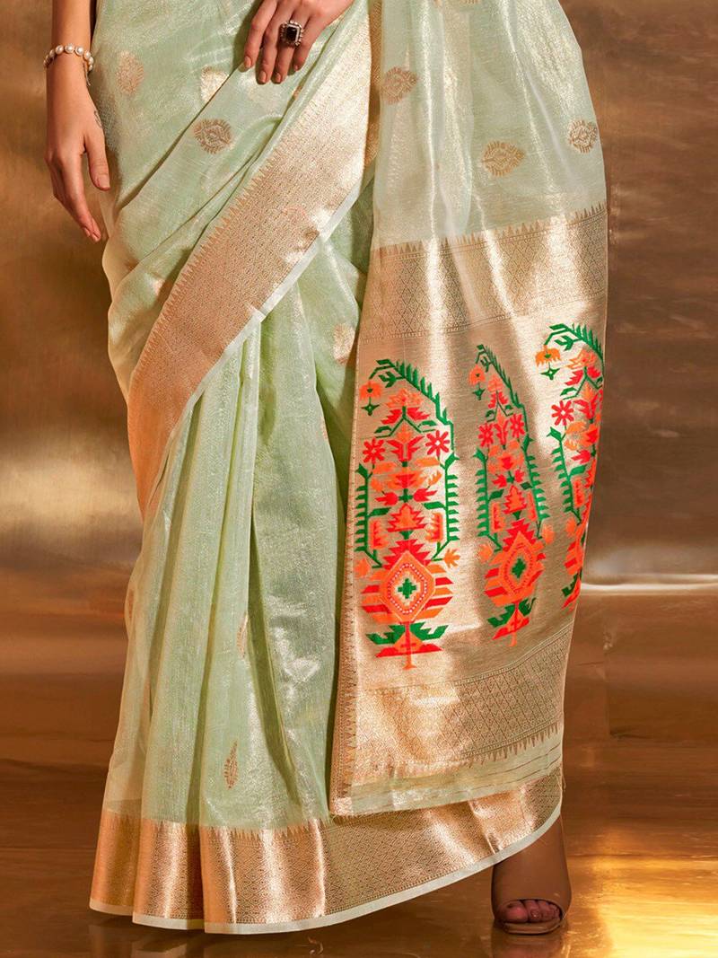 sea_green ethnic motifs zari tissue banarasi saree