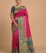magenta ethnic motifs zari pashmina designer saree