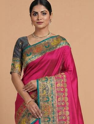 magenta ethnic motifs zari pashmina designer saree 2