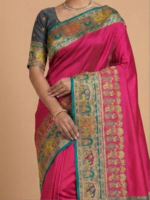 magenta ethnic motifs zari pashmina designer saree 3