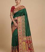 green ethnic motifs embroidered pashmina designer saree