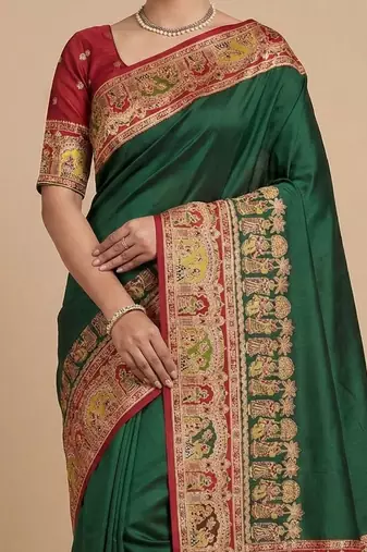 green ethnic motifs embroidered pashmina designer saree