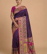 purple ethnic motifs zari pashmina handloom saree