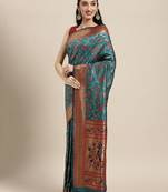 green green floral zari silk blend paithani saree