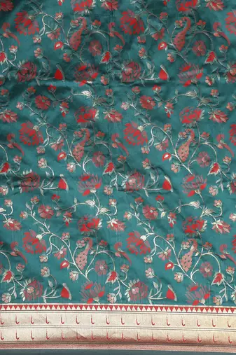 green green floral zari silk blend paithani saree