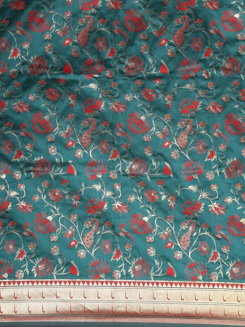 green green floral zari silk blend paithani saree
