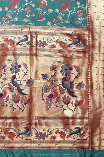 green green floral zari silk blend paithani saree