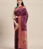 Cream cream-coloured & red floral silk blend saree
