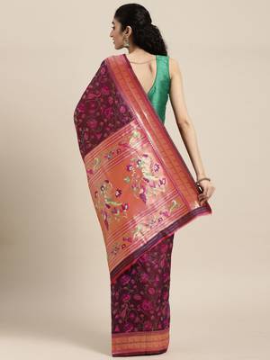 Cream cream-coloured & red floral silk blend saree 2