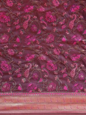 Cream cream-coloured & red floral silk blend saree 3