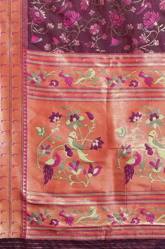 Cream cream-coloured & red floral silk blend saree