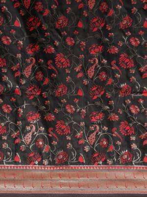 Navy blue navy blue & pink floral zari silk blend banarasi saree 3