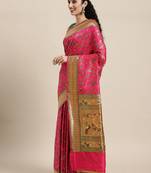 pink pink floral zari silk blend paithani saree