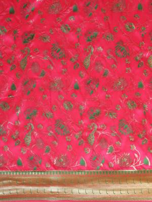 pink pink floral zari silk blend paithani saree 3
