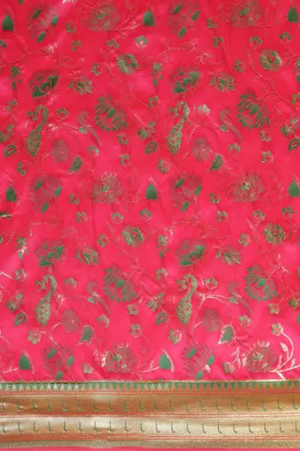 pink pink floral zari silk blend paithani saree