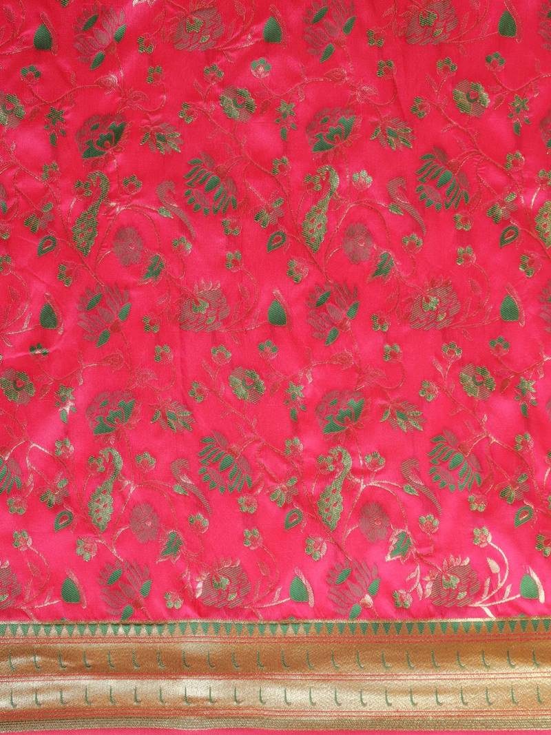 pink pink floral zari silk blend paithani saree