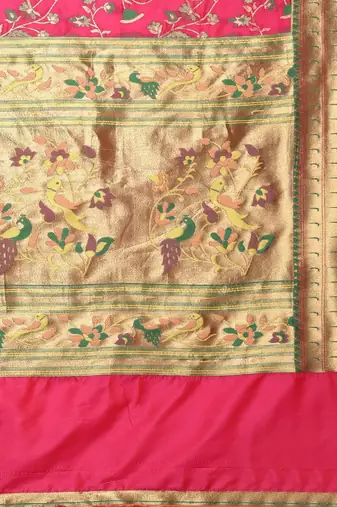 pink pink floral zari silk blend paithani saree