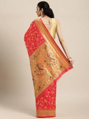 Pink pink & green floral satin banarasi saree 2