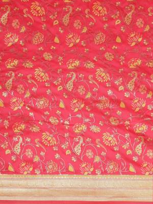 Pink pink & green floral satin banarasi saree 3