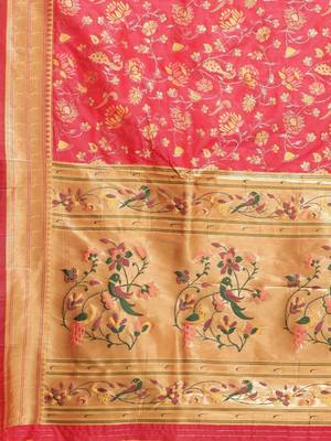 Pink pink & green floral satin banarasi saree 4